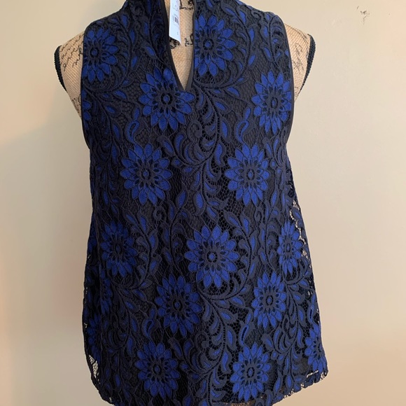 ANN TAYLOR royal blue crocheted sleeveless swing top with lining NWT size Small - Picture 5 of 11